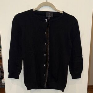 Lisa Perry x Barneys NY Cashmere Black Button-Up Cardigan Sweater Mink fur SM